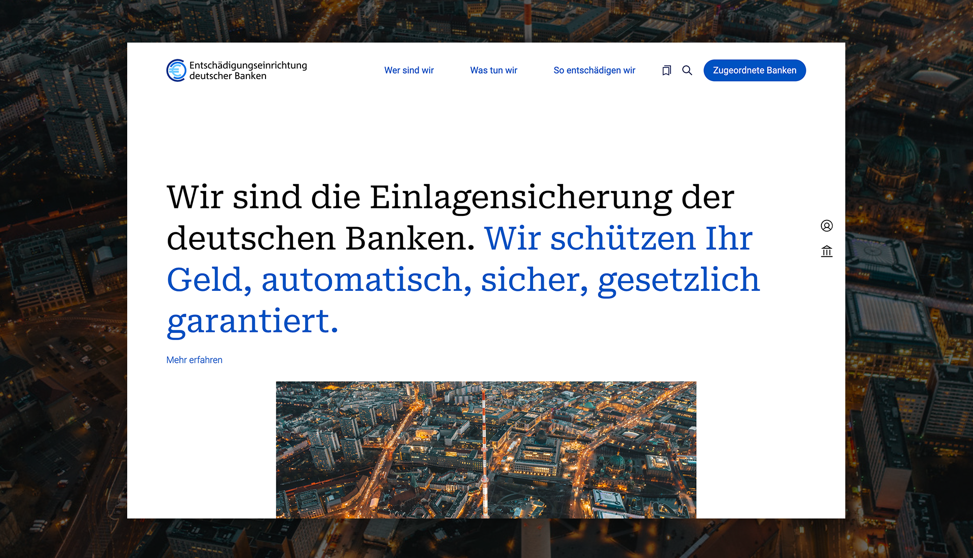 Screenshot vom Relaunch der Webseite Entschädigungseinrichtung deutscher Banken