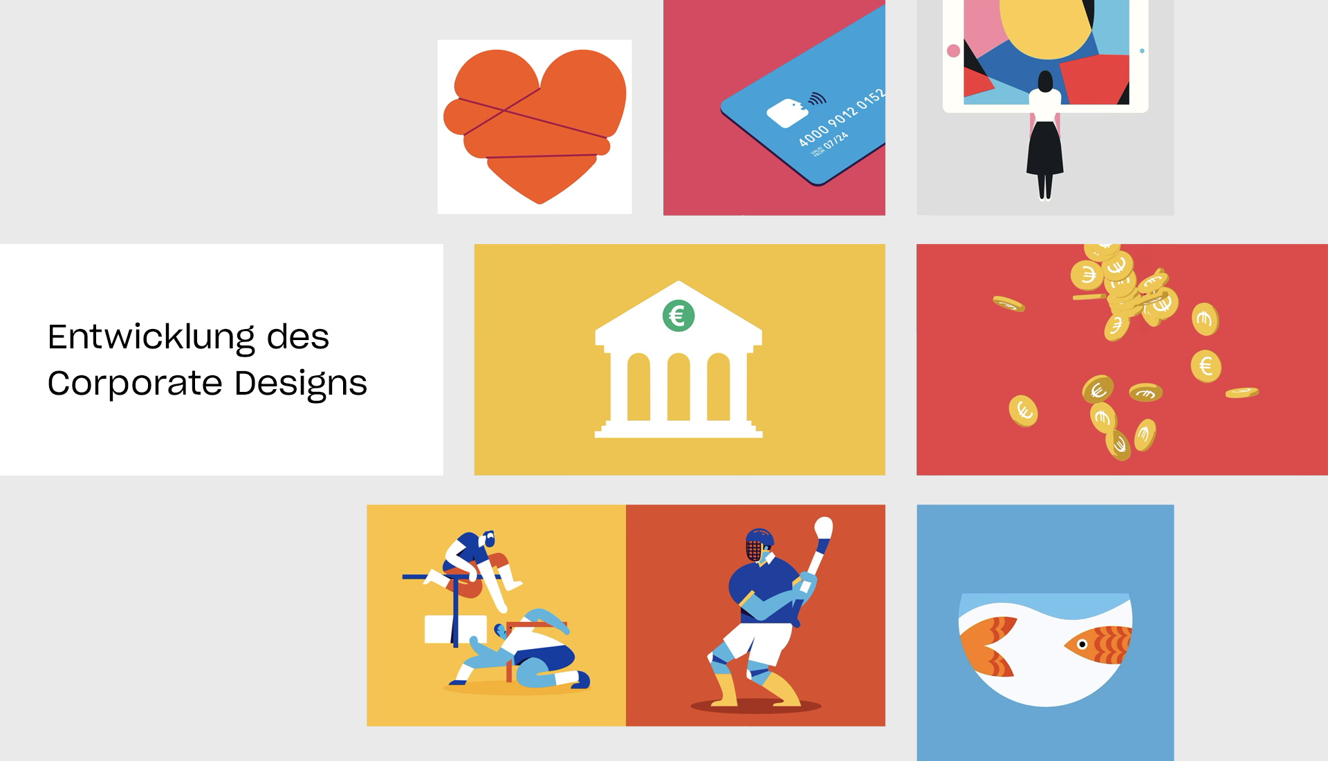 Grafik (verschiedene Icons und Illustrationen) zum Thema Erstellung des Corporate Designs
