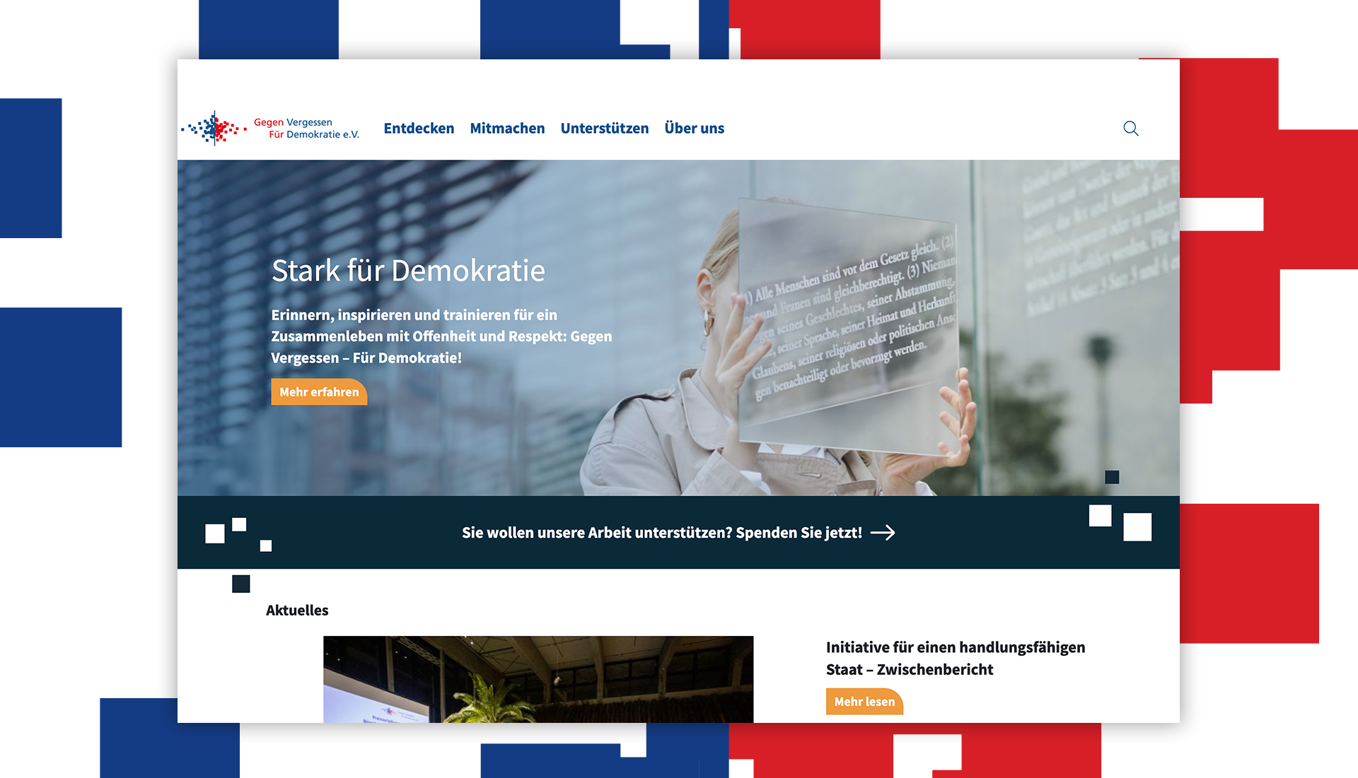 Screenshot vom Relaunch Gegen Vergessen für Demokratie e.V.