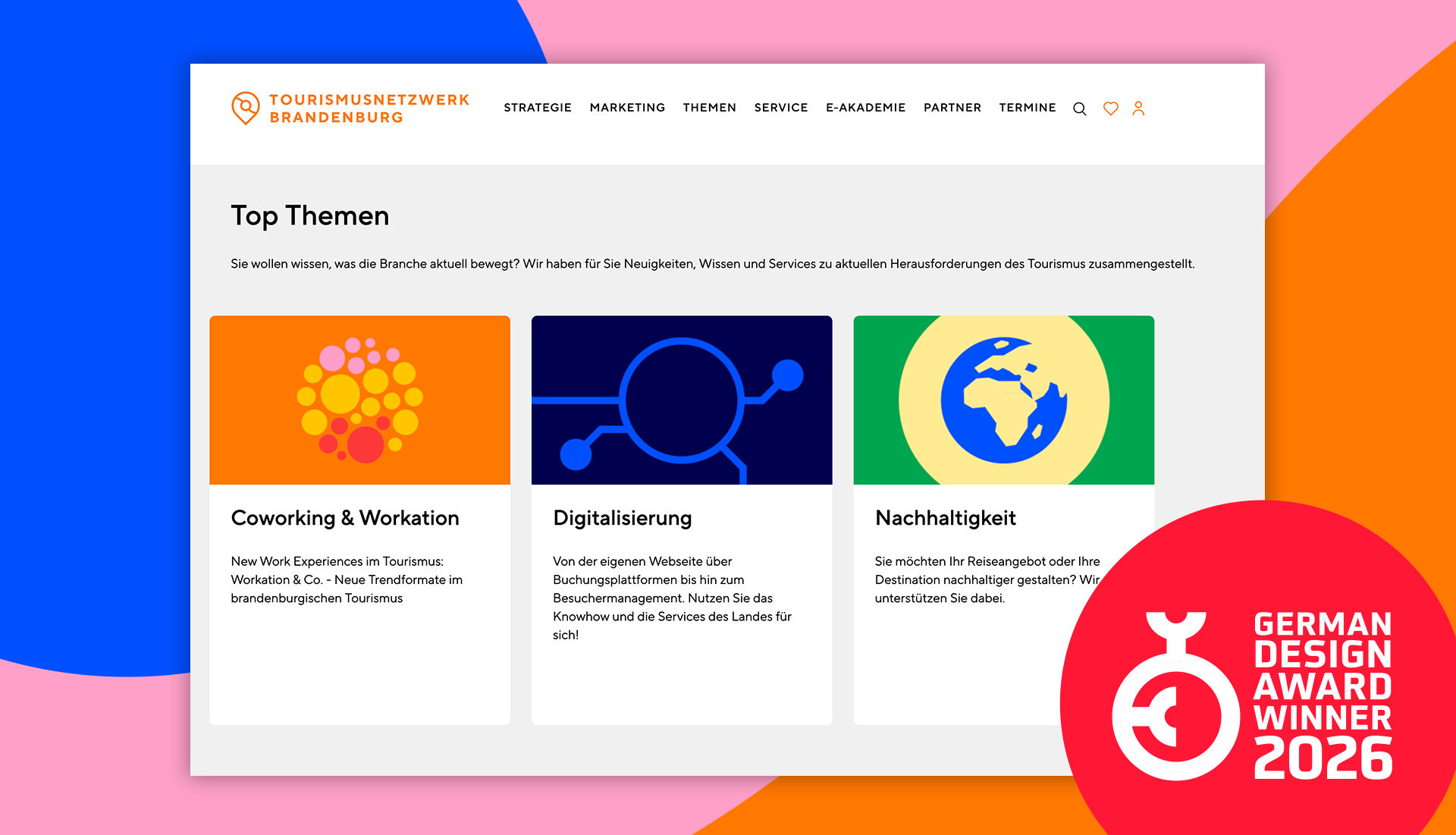 Screenshot vom Relaunch der Webseite Tourismusnetzwerk Brandenburg