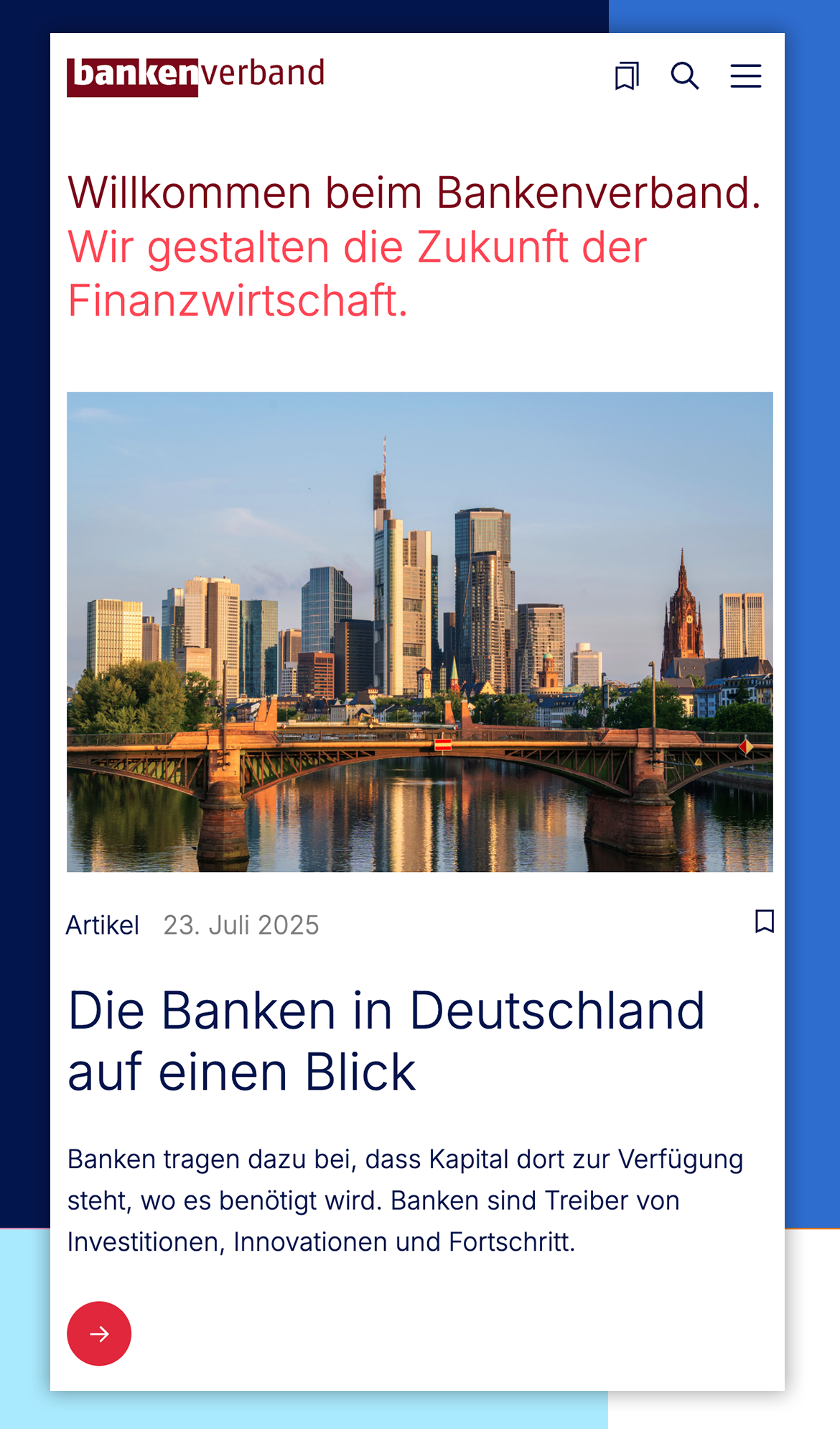 Screenshot vom Relaunch der Webseite Bundesverband deutscher Banken