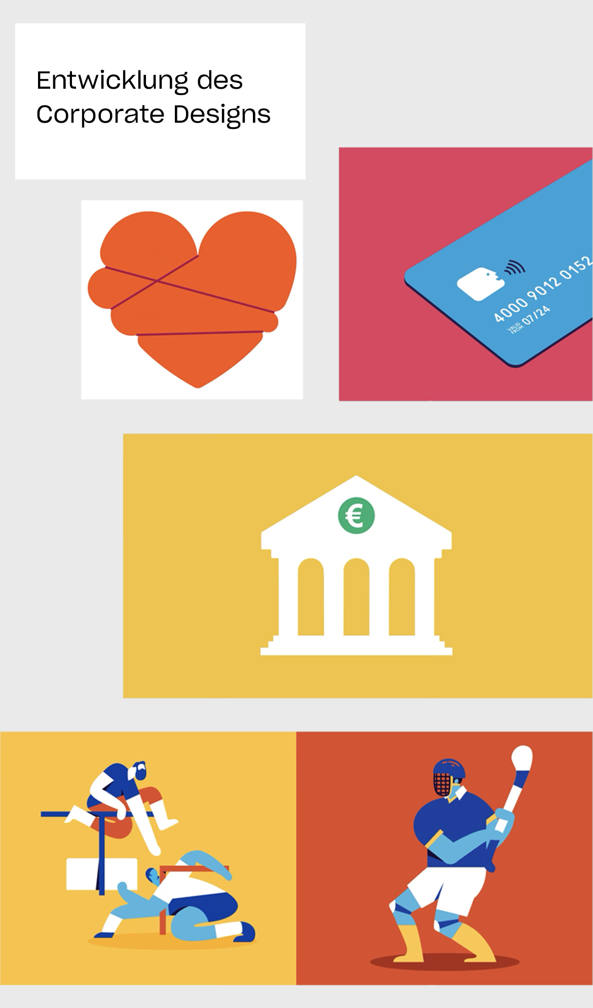 Grafik (verschiedene Icons und Illustrationen) zum Thema Erstellung des Corporate Designs