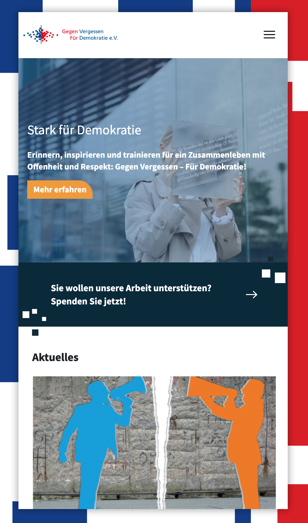 Screenshot vom Relaunch Gegen Vergessen für Demokratie e.V.