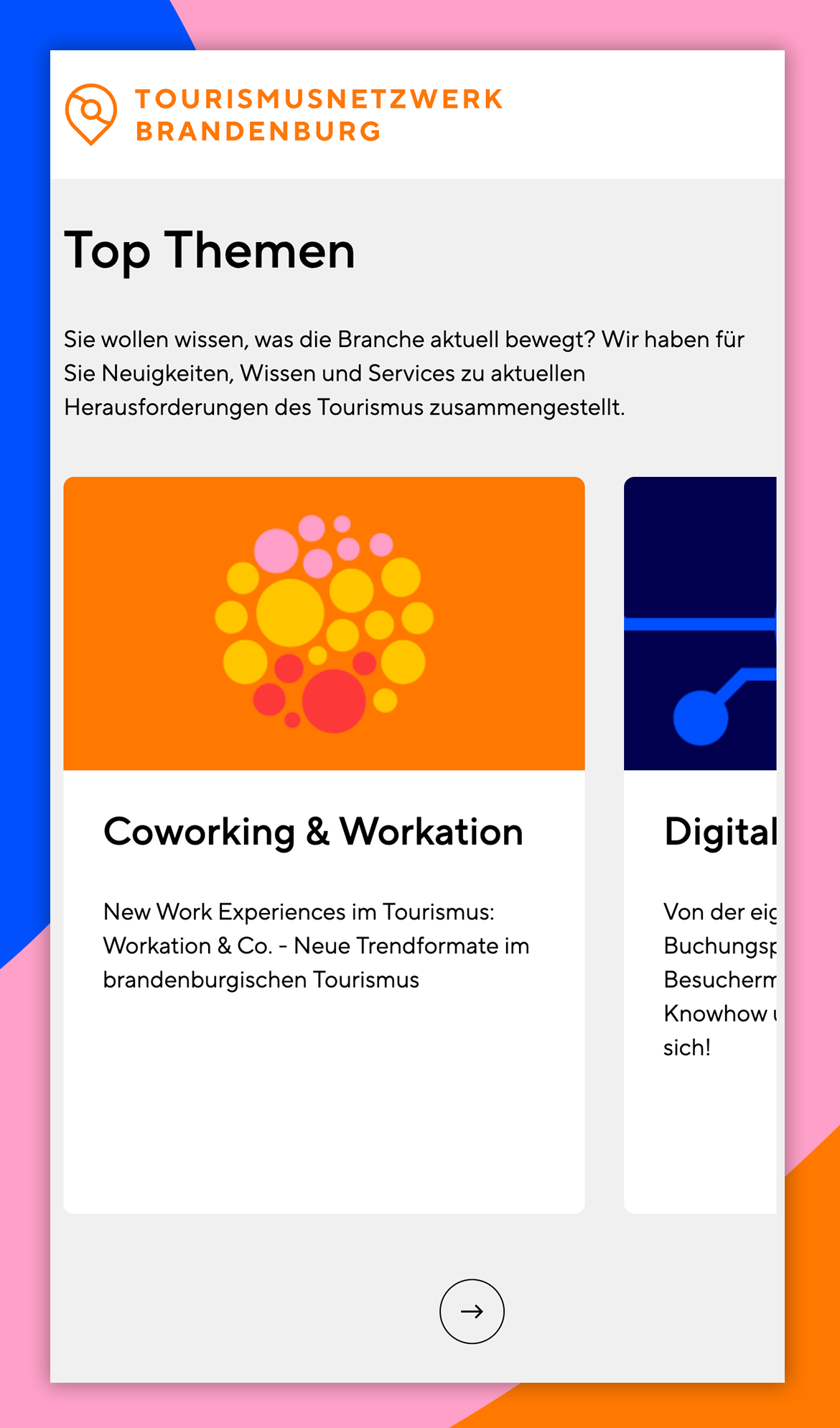 Screenshot vom Relaunch der Webseite Tourismusnetzwerk Brandenburg