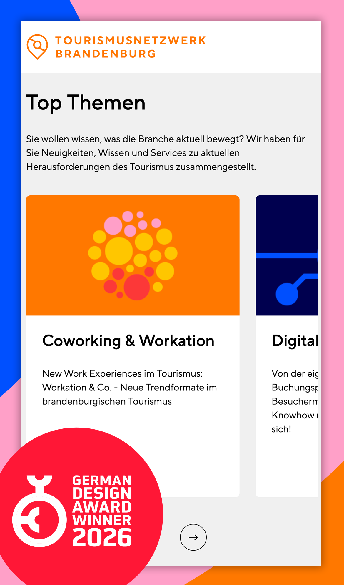 Screenshot vom Relaunch der Webseite Tourismusnetzwerk Brandenburg