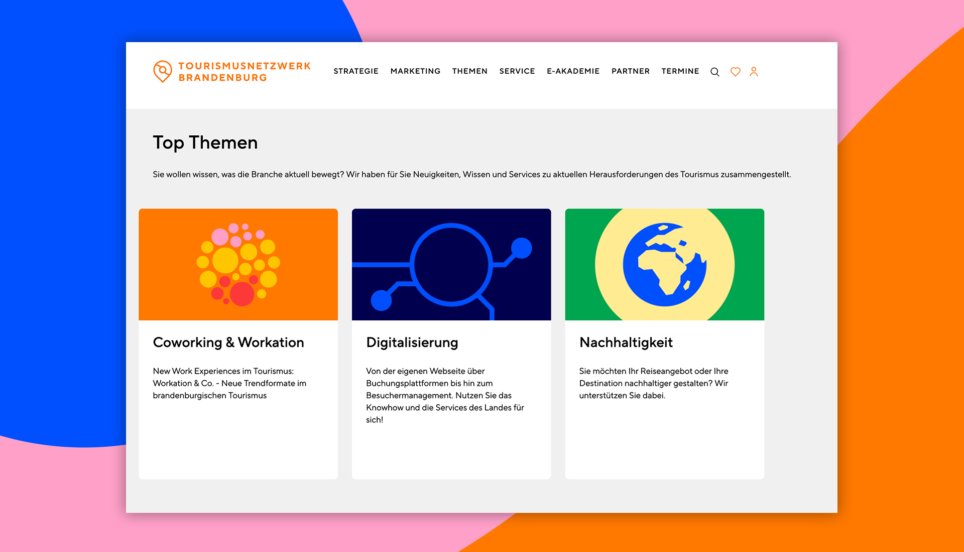 Screenshot vom Relaunch der Webseite Tourismusnetzwerk Brandenburg